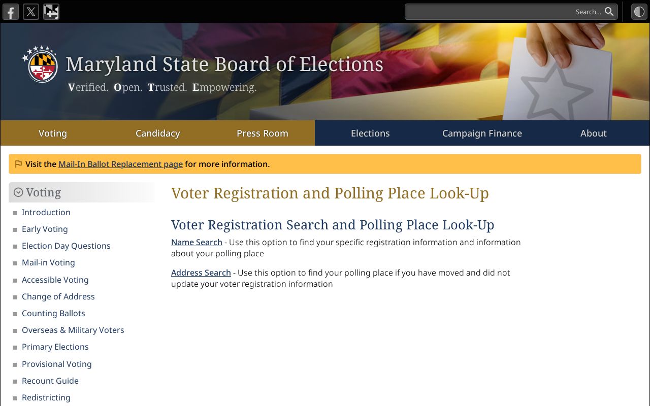 Ellicott City voter registration and polling place search choices